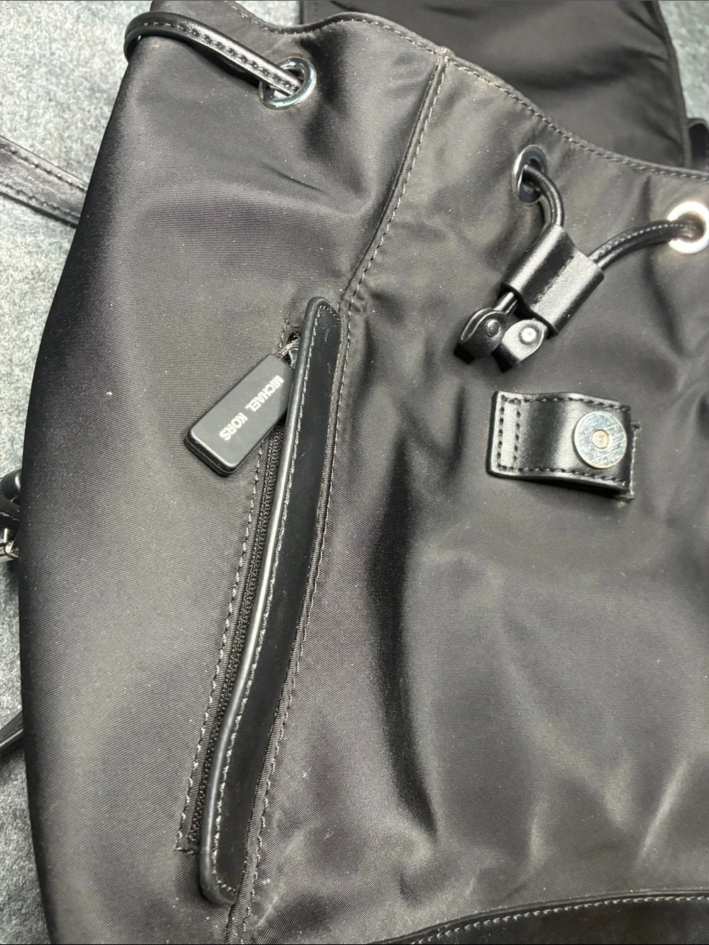 Michael Kors Quinn Black Nylon Backpack Leather Trim Luxury Bookbag